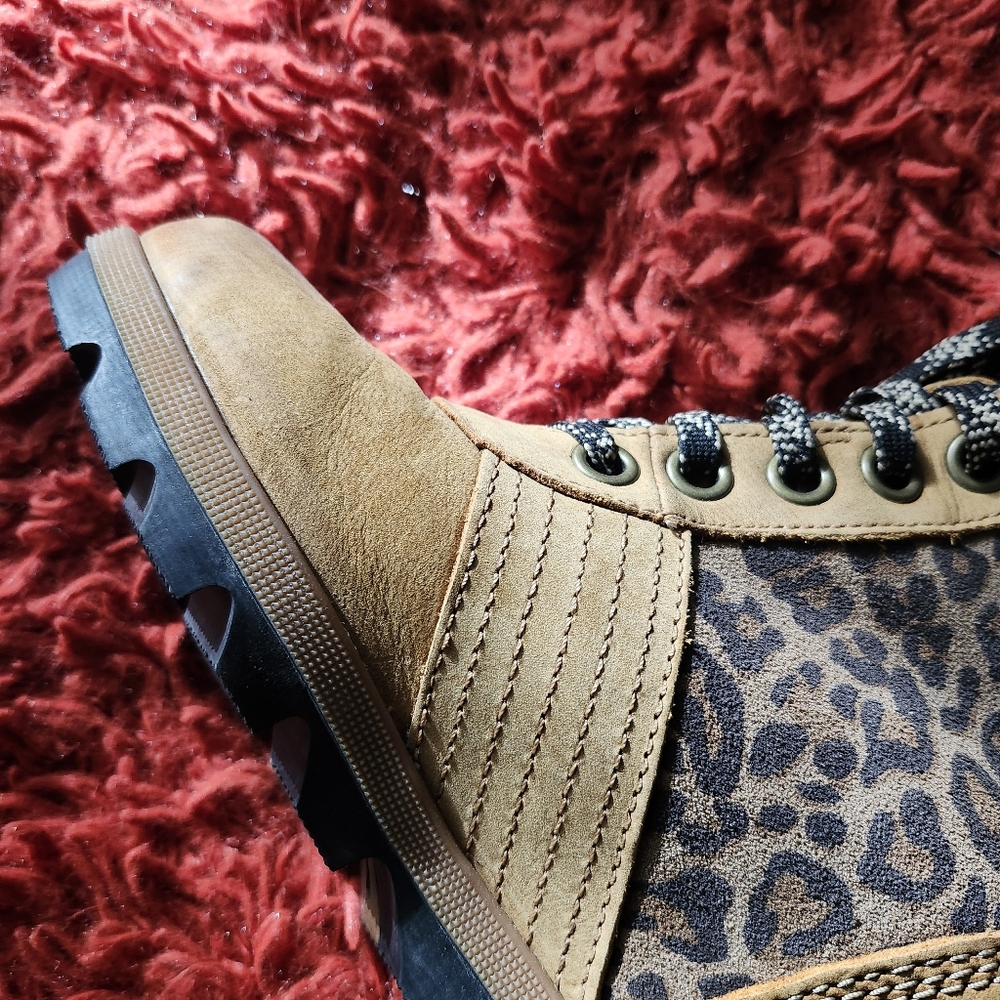 SOREL Women's Lexie Brown Leather Platform Wedge Leopard Print Booties Size 7 - Picture 10 of 16